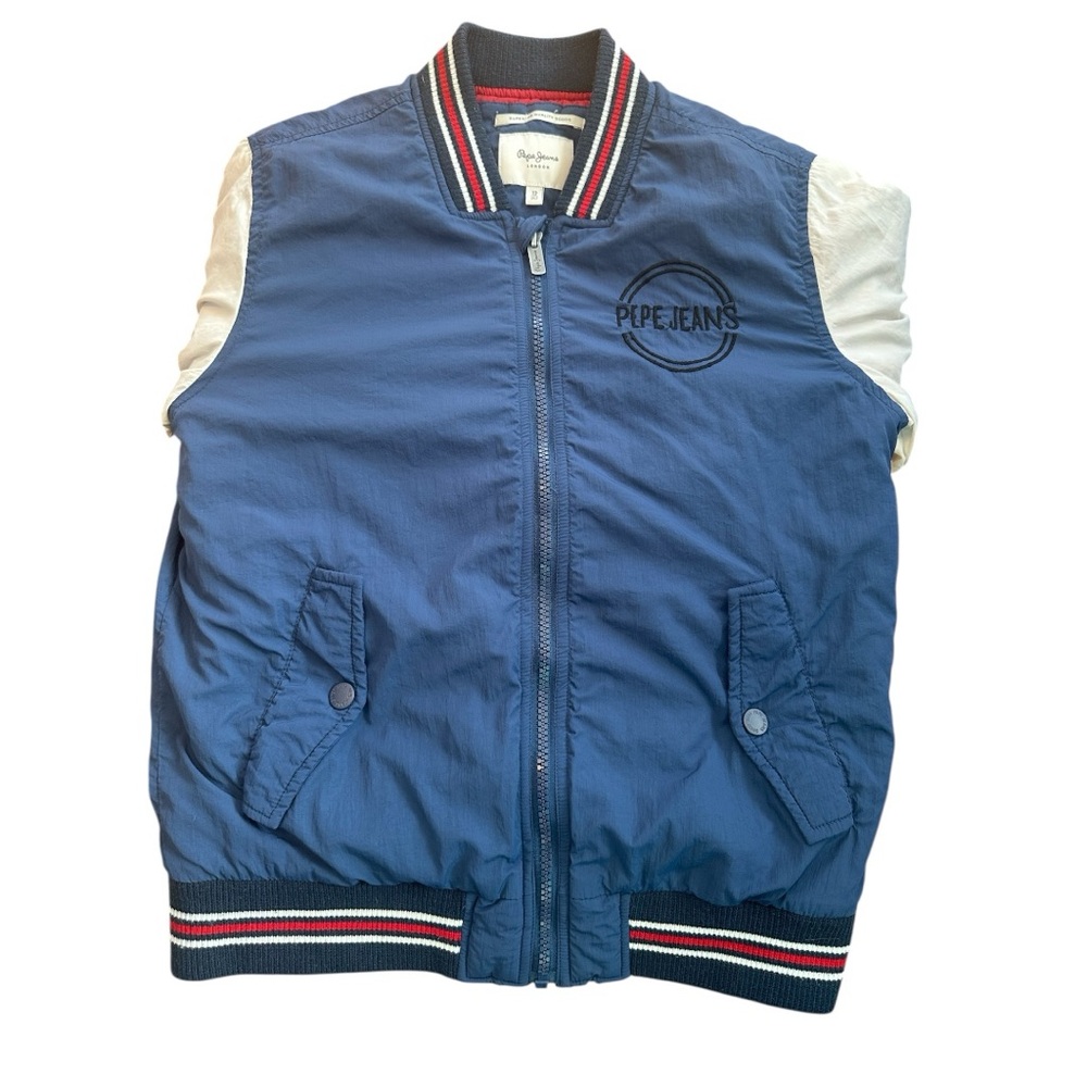 Boys Pepe Jeans London Colorblock Bomber Jacket Navy White Red Size 12/152 Warm - Picture 2 of 13